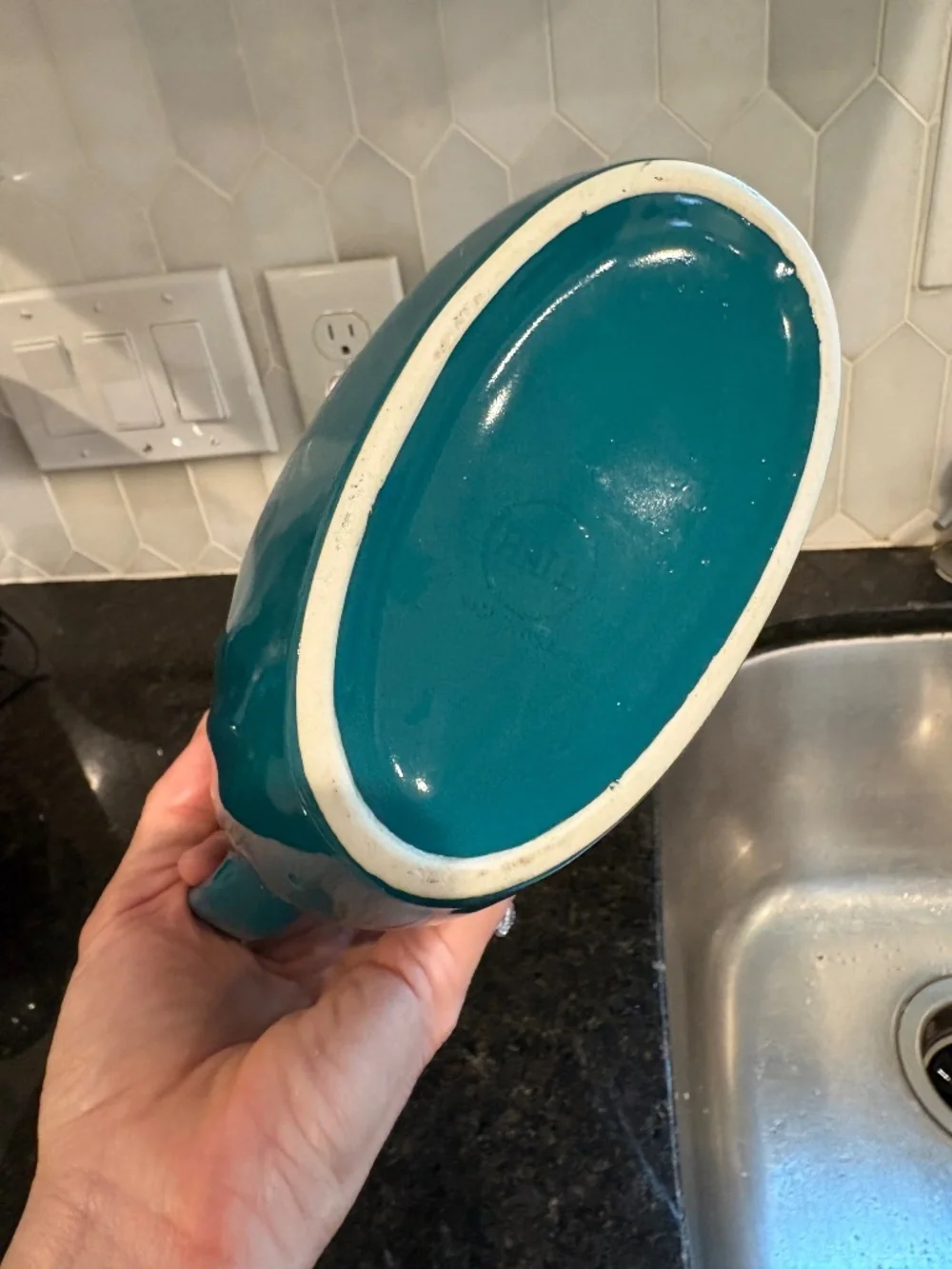 Vintage Hall China Nora Refrigerator Pitcher Teal Turquoise Art Deco - AS IS